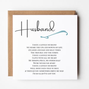 Husband Poem Card | Anniversary Card for husband | Birthday Card for husband | Anniversary Gift for him | Add  a personalised Message inside