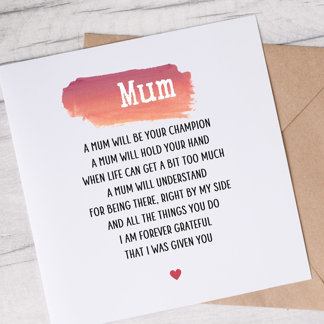 Mum Verse Mum Birthday Card, Mothers Day Card Etsy