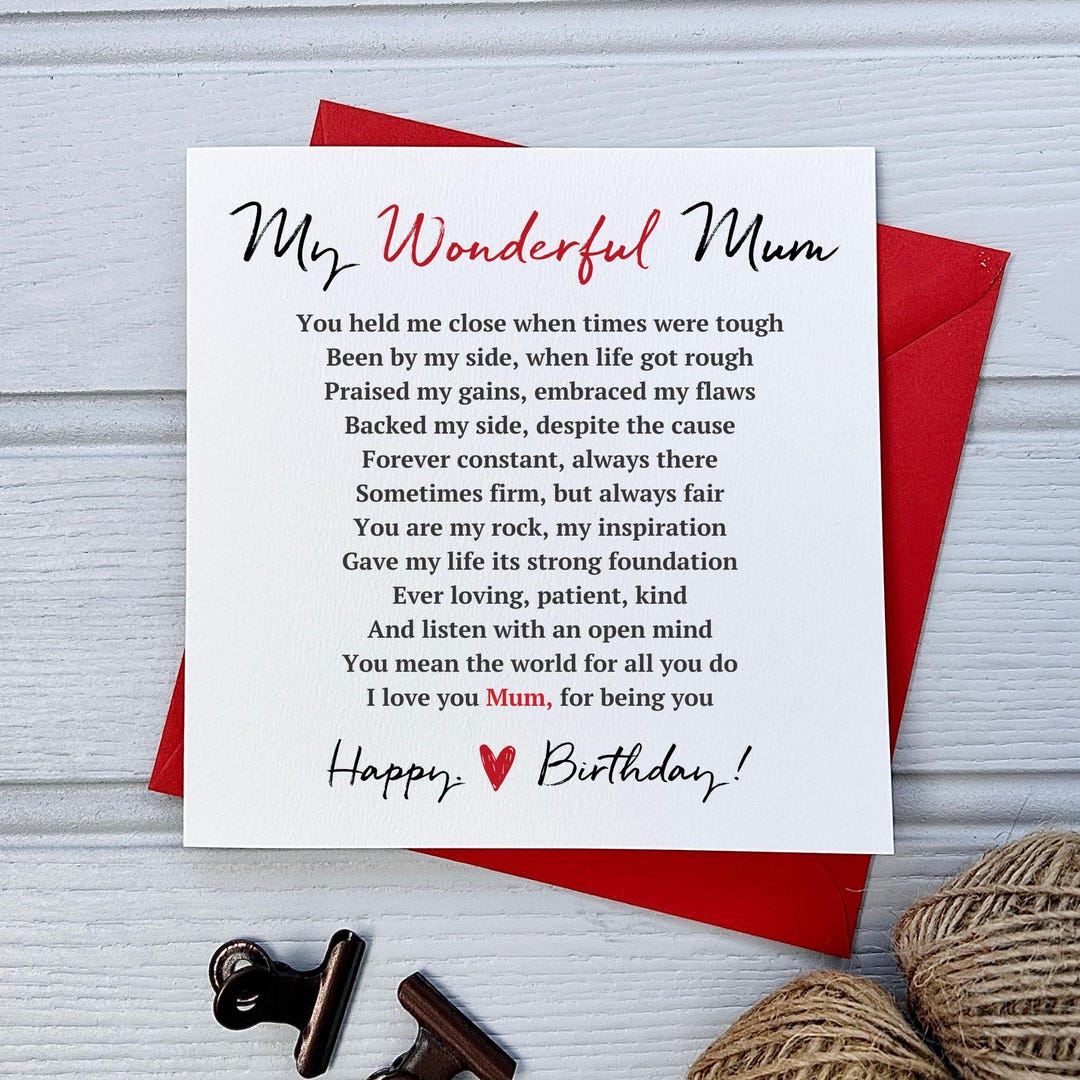 Personalised Poem Birthday Card for Mum, Mam or Mom - Etsy