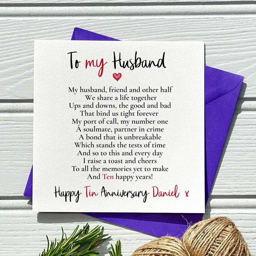 Husband 10th Anniversary Card - Tin Anniversary, Custom Funny Heart ...