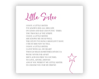 Little Sister Poem Art Print: Birthday Card Gift (Digital Download)