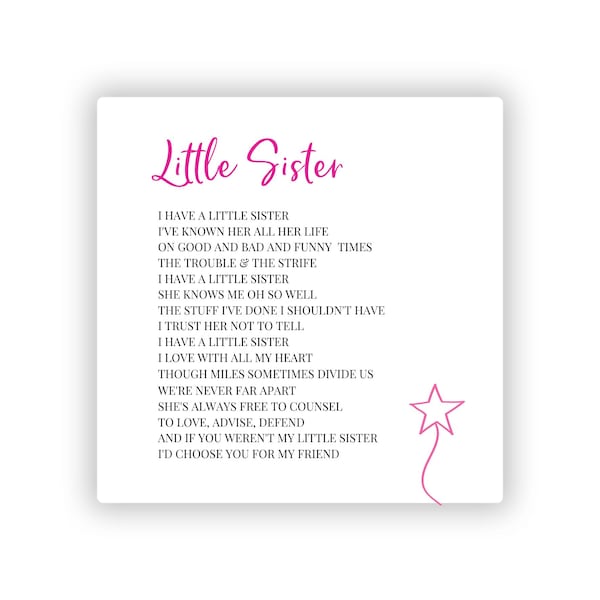 Little Sister Poem Art Print: Birthday Card Gift (Digital Download)