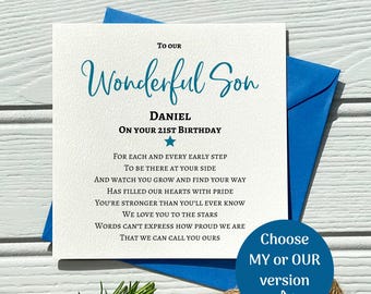 Personalized 21st Birthday Poem Card for Son | Keepsake Gift