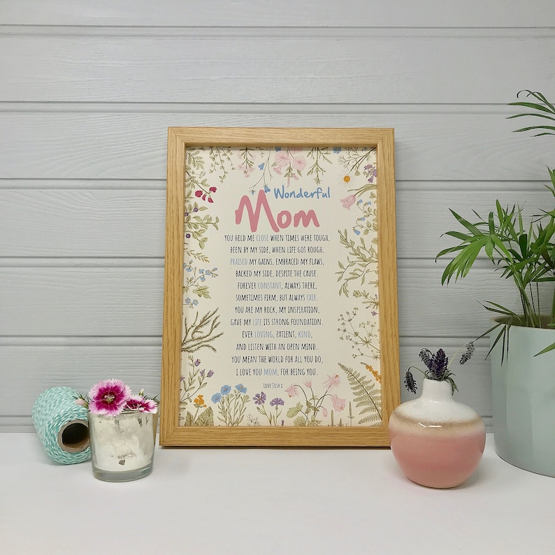 Wonderful Mom Poem Personalised Mom Birthday Gift Unframed Etsy
