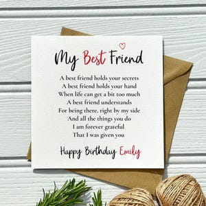 Birthday Card for Bestie – Personalised Card for Best friend - Personalised Poem Card for Her
