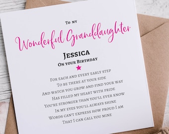Granddaughter Birthday Card | For Granddaughter Wonderful Granddaughter Birthday Card | Add personalised message inside