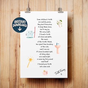 Carta da Fada do Dente para Imprimir - Primeiro Dente - Download Instantâneo - Poema Engraçado da Fada do Dente - Fada do Dente Perdida - Menino e Menina - Impressão Digital