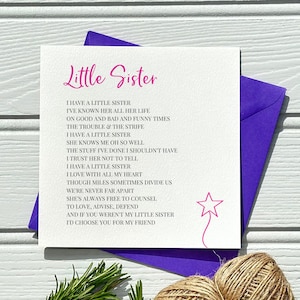 Little Sister Poem card | Sister birthday cards