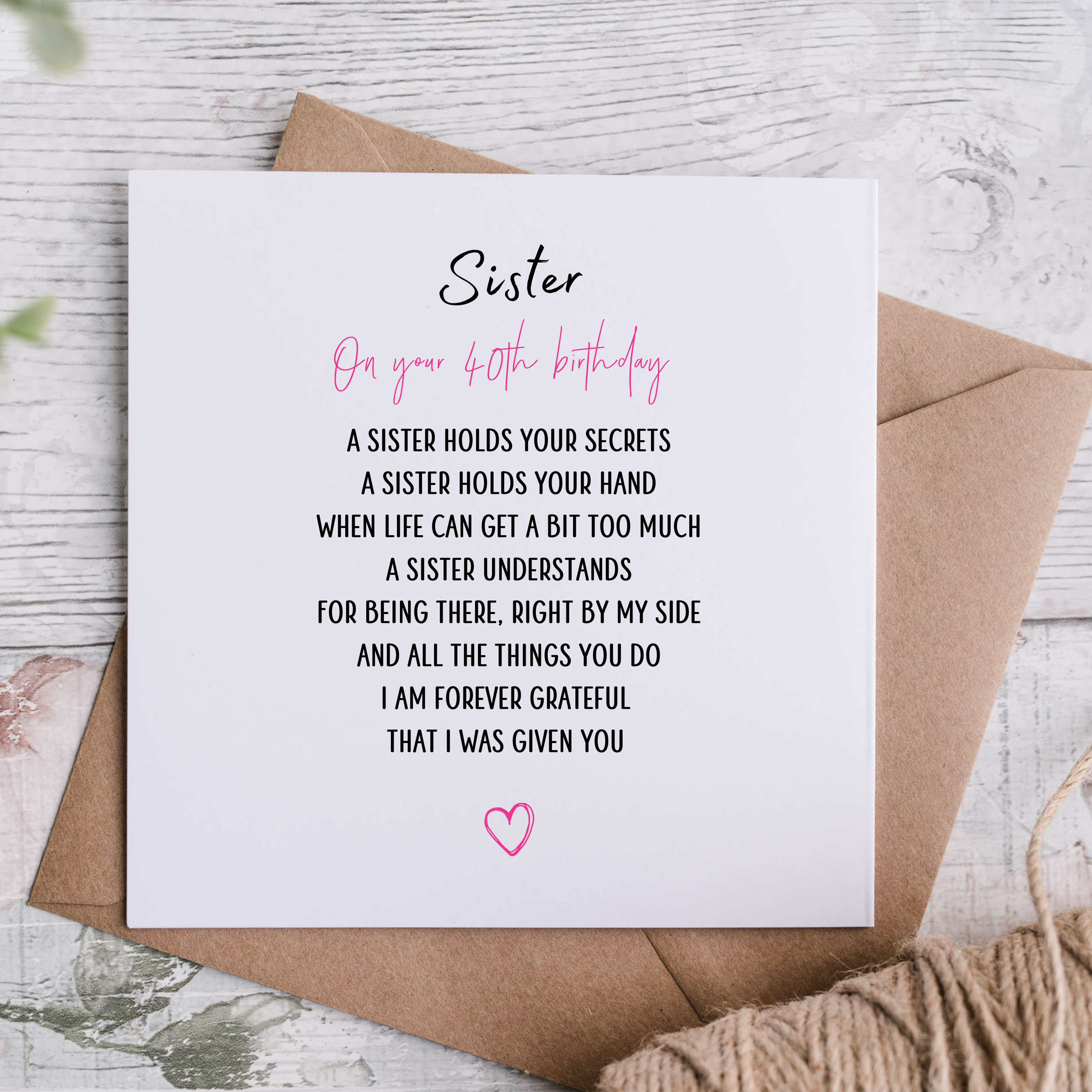 Sister 40th Birthday Card Sister 40th Cards - Etsy UK