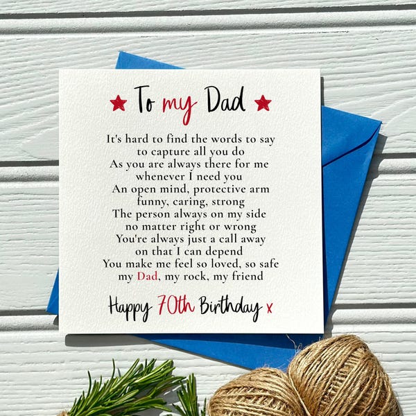 70th Birthday Dad Poem Card: Sentimental Keepsake