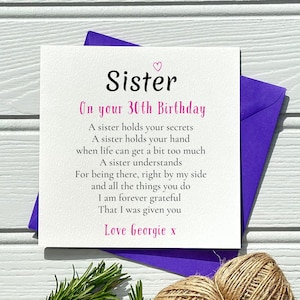Personalized 30th Birthday Poem Card for Sister