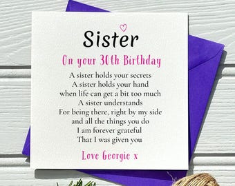 Personalized 30th Birthday Poem Card for Sister