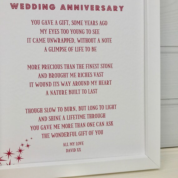 Ruby Wedding Anniversary Poem Ruby Anniversary Gift For Etsy