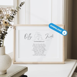 Personalised Anniversary Gift – Digital Download Gift, Couples Names & Date print – Custom Engagement Gift