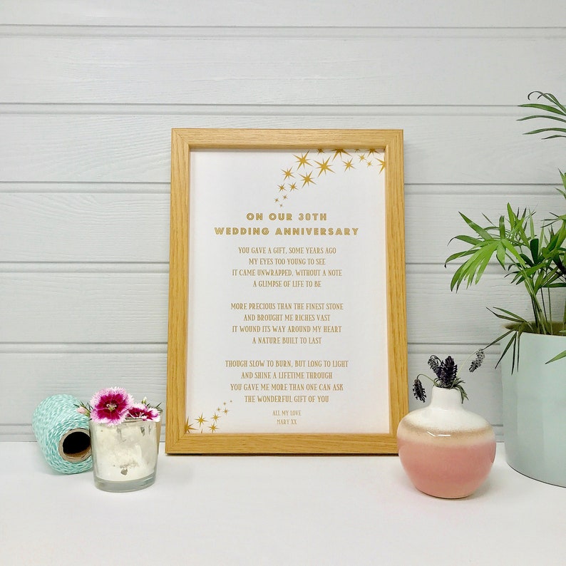 Personalised 30th Wedding Anniversary Poem 30th Anniversary Etsy