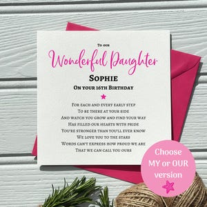 16th Birthday Card for Daughter – Personalised 16th Birthday Keepsake for Her