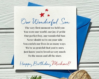 Son Birthday Card, Sentimental Keepsake for him, Custom Poem cards