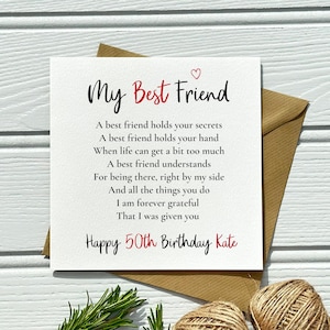 50th Birthday Best Friend Card – Personalised Name Poem – Meaningful Gift for Her