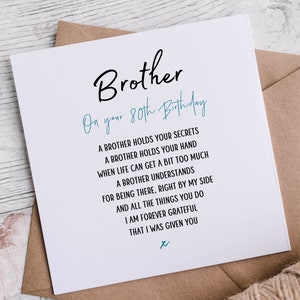 Brother 80th Birthday Poem Card: Personalised Message Inside - Etsy UK