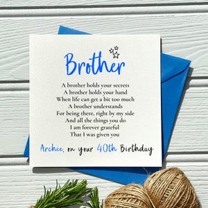 40th Birthday Card for Brother: Personalised Keepsake Poem