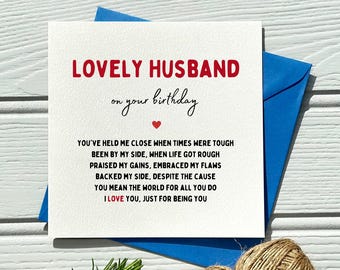Personalized Husband Birthday Card: Romantic Poem, Add Message