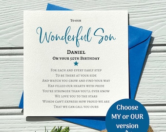 Son 50th Birthday Card | Poem for Son, Personalised Greeting