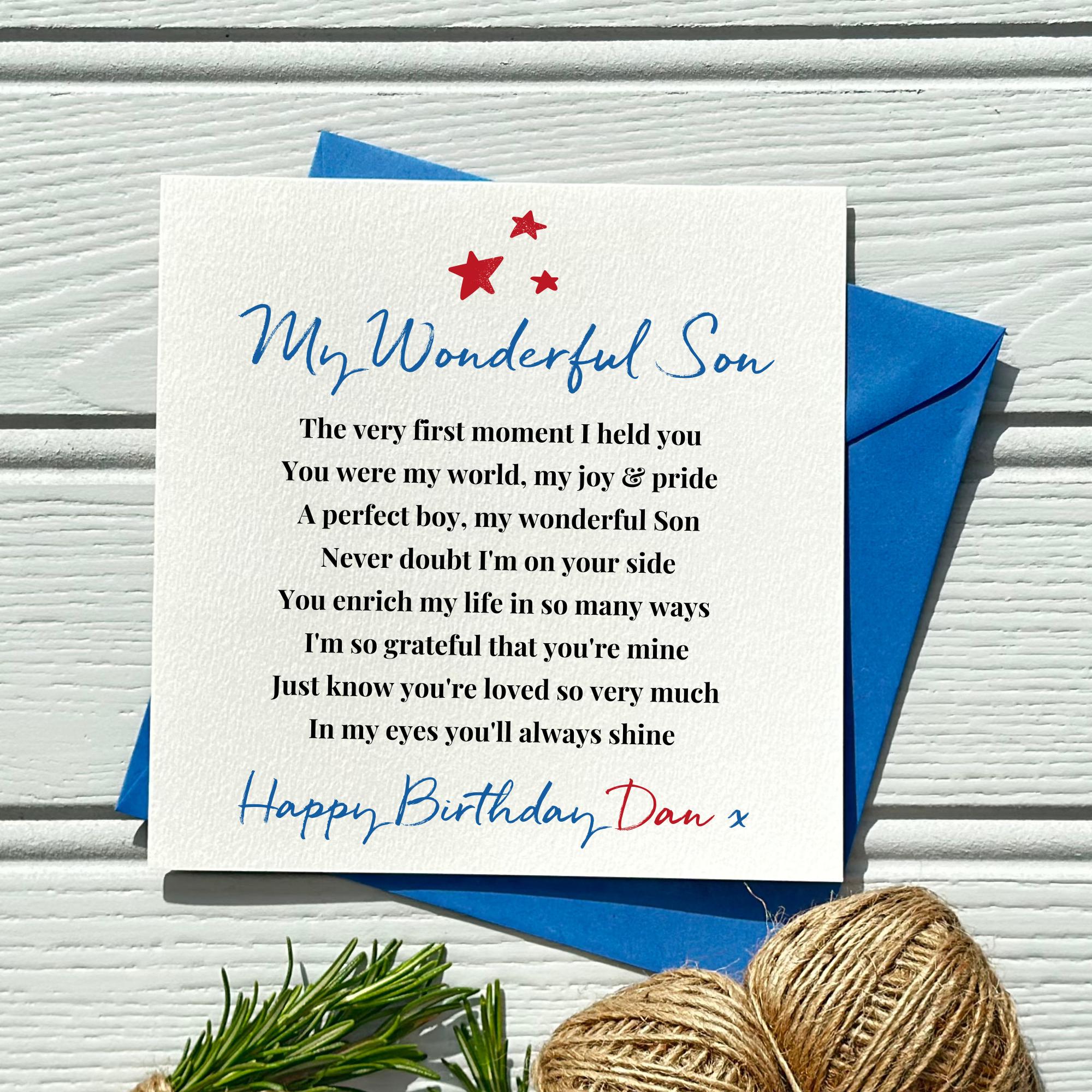 Personalised Birthday Card for Son: Poem Keepsake, Star Design - Etsy UK