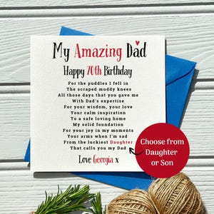 70th Birthday Card for Dad: Sentimental Poem, From Daughter or Son