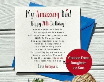 70th Birthday Card for Dad: Sentimental Poem, From Daughter or Son