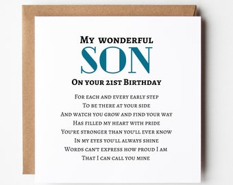 Carte d’anniversaire 21e pour fils - Carte d’anniversaire 21e - Carte d’anniversaire 21e fils - Carte d’anniversaire personnalisée 21e pour fils - Carte avec verset shm0377