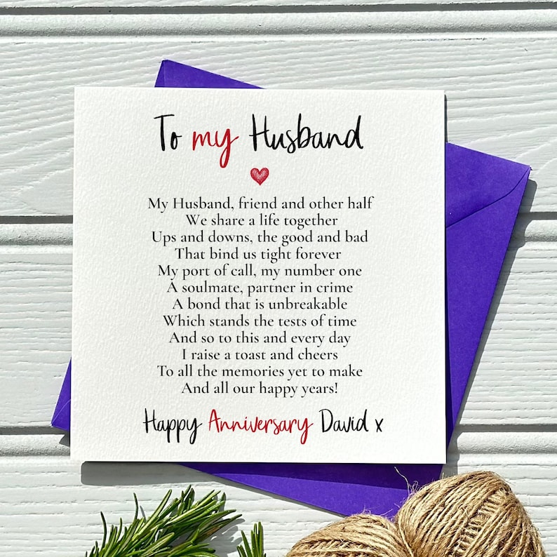 Personalized Husband Anniversary Card: Romantic Poem, Love Heart Design ...