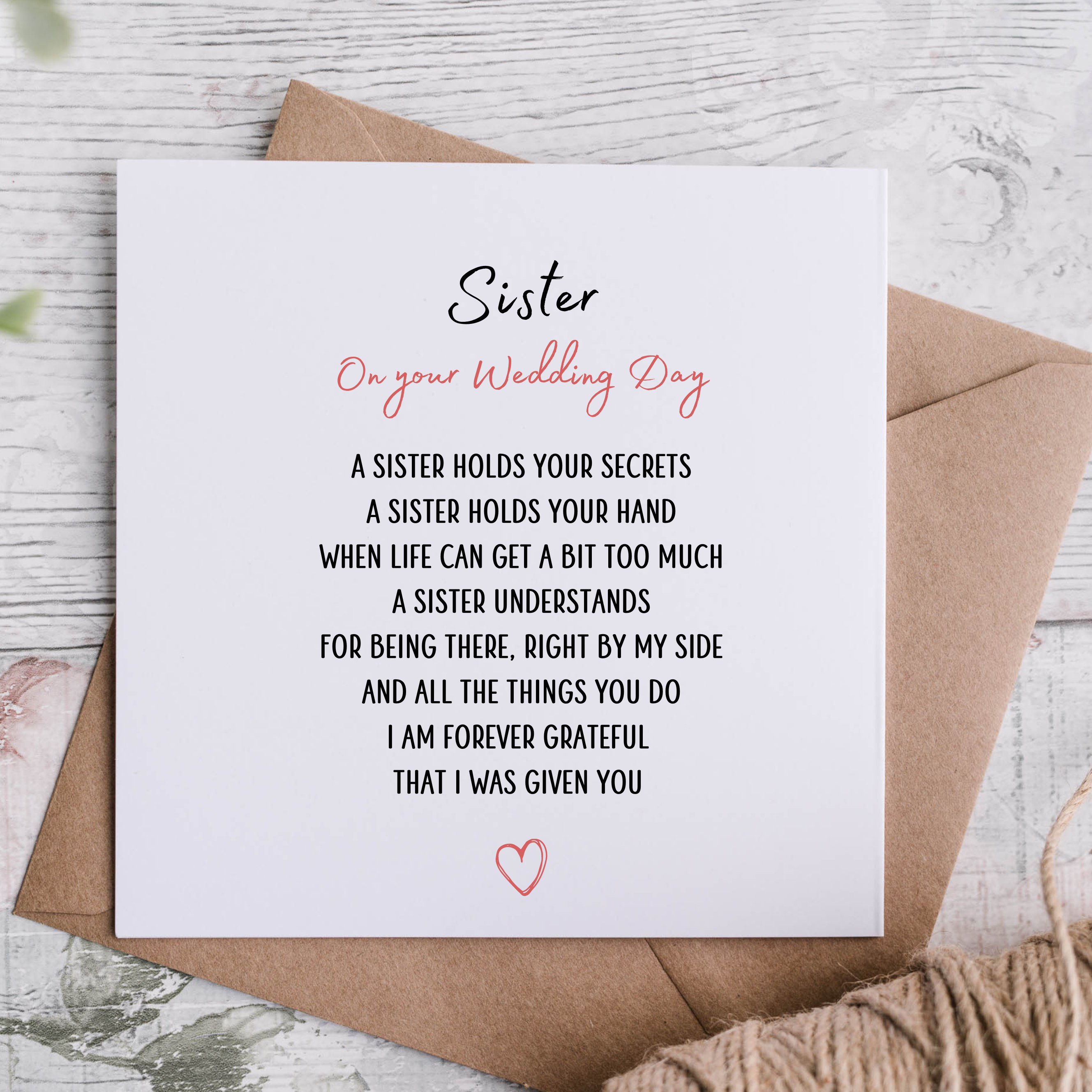 For My Sister on Her Wedding Day Card Sister Poem Gifts for Bride