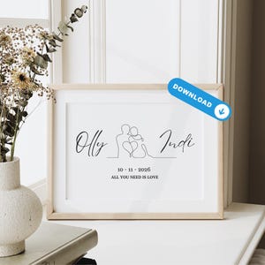 Digital Gift For Wedding, Personalised Couple Print, Custom Names And Date Print, Printable Wedding Gift, Print For Couple, Engagement Print