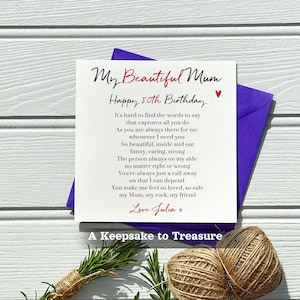 80th Birthday Card for Mum: Heartfelt Poem, Personalised Option