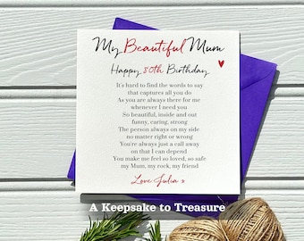 80th Birthday Card for Mum: Heartfelt Poem, Personalised Option
