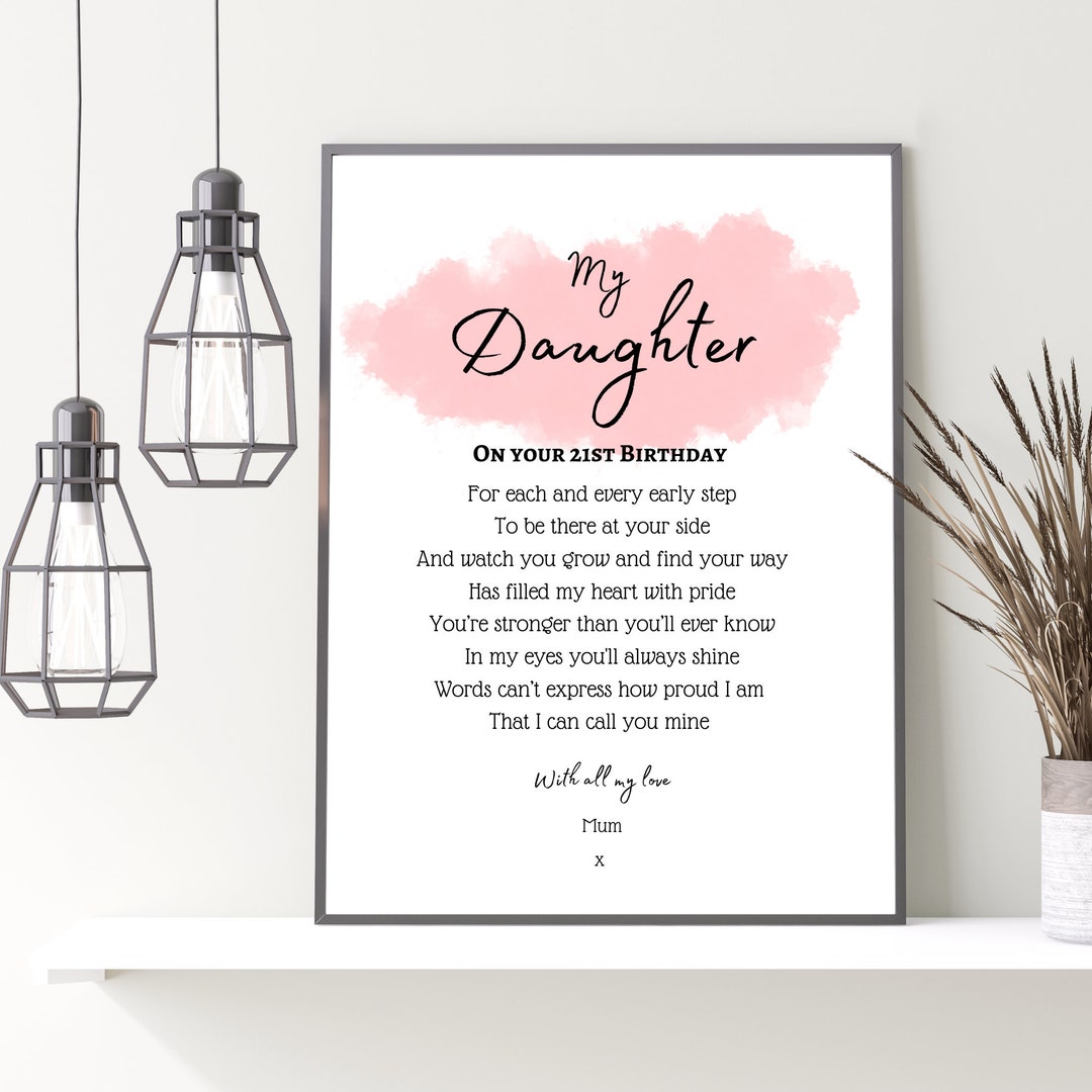 My Daughter 21st Birthday Gift Daughter 21st Card Unframed Etsy UK