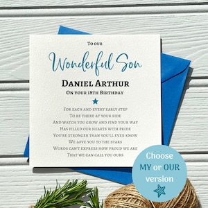 Personalised 18th Birthday Card For Son: Poem Card