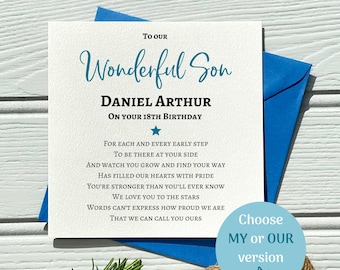 Personalised 18th Birthday Card For Son: Poem Card