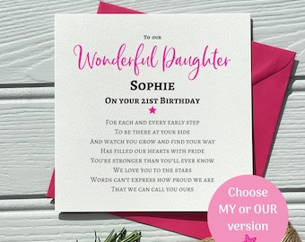 Daughter 21st Birthday Card | From Mum and Dad, Keepsake Poem for Her