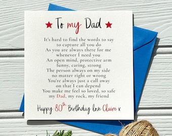 80th Birthday Card for Dad: Personalised Dad Poem, Star Design