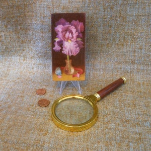 Mini oil painting still life with an iris in a translucent image 8