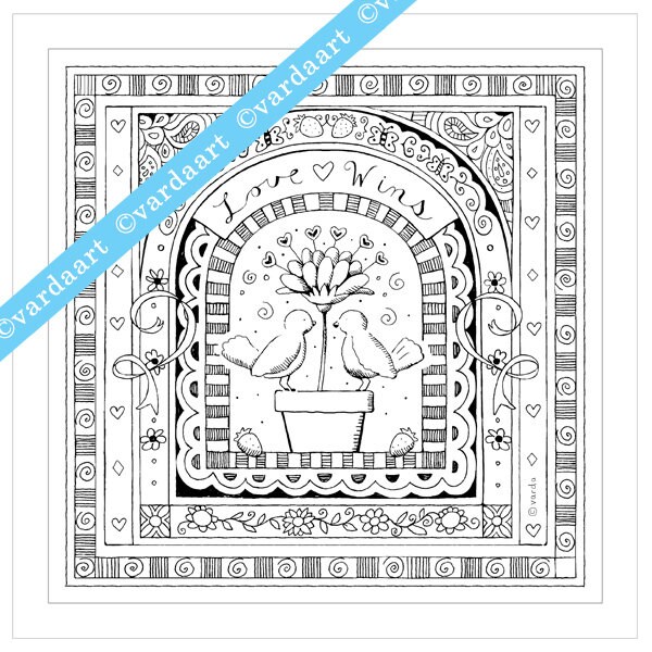 Love Wins: A printable coloring page illustrated by Varda | Etsy