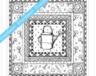 Watering Can: A printable coloring page, illustrated by Varda, with love. Just download & print, and color to your heart’s content.