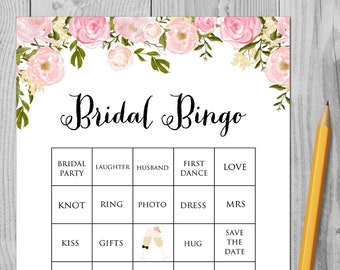 50x Prefilled Bridal Bingo Cards, Prefilled Bridal Shower Bingo cards, Bridal Bingo, Peonies Bridal shower Bingo Cards, Bridal Bingo TH13