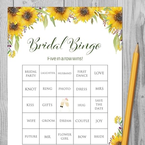 50x Tarjetas de bingo nupciales precargadas, Tarjetas de bingo de despedida de soltera precargadas, Bingo nupcial, Tarjetas de bingo de despedida de soltera de girasol, Bingo nupcial TH80