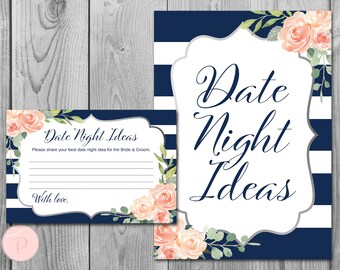 Navy Blush Date Night Idea Cards Wedding Date Ideas Printable Date Cards Date Idea Cards Bridal Shower Date Night Cards WP74-0