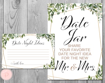 Greenery Date Night Jar Game, Date Night Ideas, Date Night Cards, Bridal Shower Activity, Bridal shower game, Engagement Party Game TH93