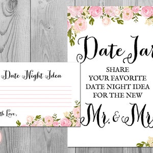Peonies Date Night Jar Game, Date Night Ideas, Date Night Cards, Bridal Shower Activity, Bridal shower game, Engagement Party Game WD67 TH13