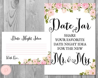 Peonies Date Night Jar Game, Date Night Ideas, Date Night Cards, Bridal Shower Activity, Bridal shower game, Engagement Party Game WD67 TH13