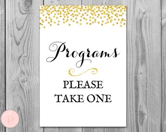 Gold Confetti Wedding Programs sign, Printable Program Sign, Wedding Ceremony Program, Printable sign, Wedding decoration sign WD47 TH22